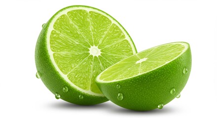 Fresh Lime Halved with Water Droplets.