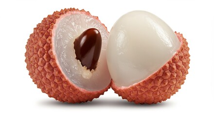 Fresh Lychee Fruit Cut Open Showing Seed.