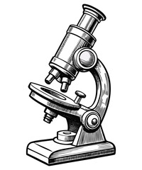 Vintage Scientific Microscope Illustration – Hand Drawn Engraving Style.