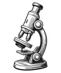 Vintage Scientific Microscope Illustration – Hand Drawn Engraving Style.