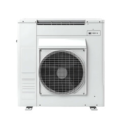 Fototapeta premium White rectangular HVAC unit with a fan and grate in the center, front view, isolated
