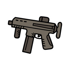 Cartoon Style Gray Submachine Gun Illustration on White Background