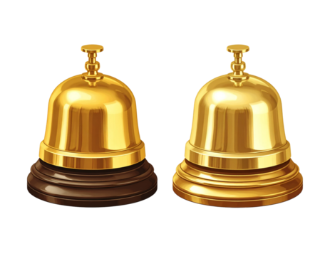Shiny gold hotel concierge bell with reflective surface isolated on transparent background - Powered by Adobe