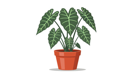 Fototapeta premium Illustration of a lush green elephant ear plant in a terracotta pot, a vibrant representation of indoor greenery and nature