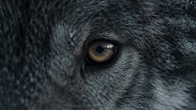 Closeup of a Grey Wolfs Eye with Intense Observation
