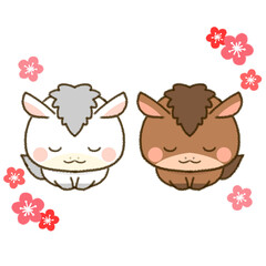 午年の年賀状素材　お辞儀をする二匹の馬