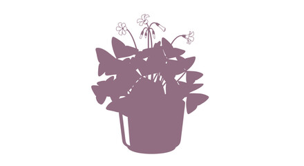 Minimalist vector illustration of a potted Oxalis triangularis plant with delicate flowers. Simple purple silhouette design for home decor or botanical concepts