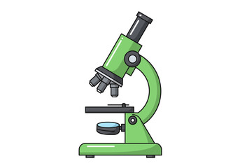 Green Microscope Illustration with Multiple Lenses and Specimen Stage.