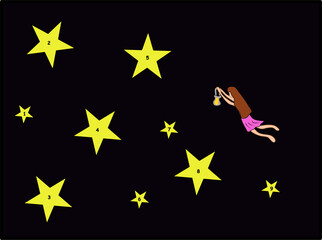 Infographics cartoon fun, black, stars, modern vector illustration. Print design, business theme, new