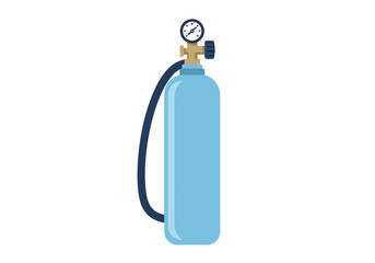 Light Blue Oxygen Tank with Pressure Gauge and Black Hose.