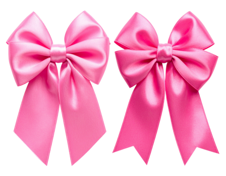 Top view of pink silk gift bow and ribbon flat lay isolated on transparent background - Powered by Adobe