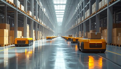 Obraz premium Autonomous Delivery Robots in Warehouse
