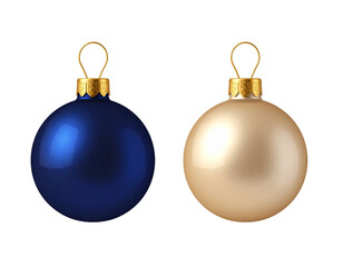 Dark navy blue Christmas ornament with golden hanger isolated on transparent background
