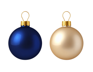 Dark navy blue Christmas ornament with golden hanger isolated on transparent background