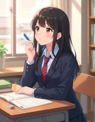 教室で物思いに耽る女子高生