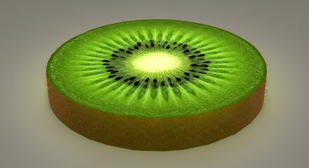 Close up of a vibrant kiwi fruit slice.