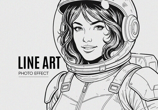 Line Art Paint Photo Effect PSD Template