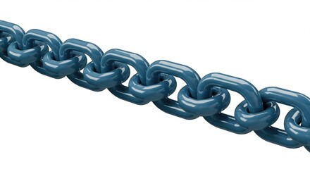 Obraz premium Sturdy, polished blue metal chain links connect firmly, symbolizing strength, security, and unbreakable bonds in a clean, modern design perfect for business concepts.