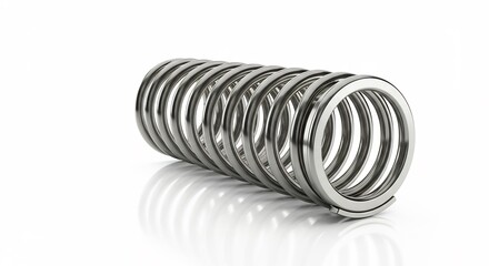 Close-up of a shiny metal coil spring on a white background.