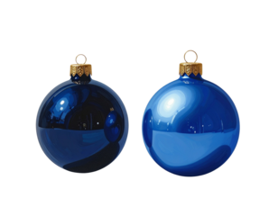 Elegant spherical navy holiday bauble with metallic gold top cap isolated on transparent background