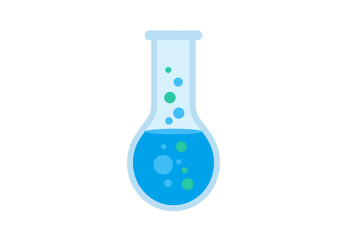 Erlenmeyer Flask with Blue Liquid and Bubbles Illustration.