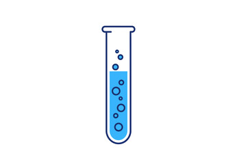 Blue Liquid in a Test Tube with Bubbles Illustration.