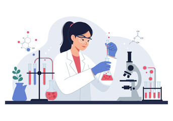 Scientist in Lab Coat Conducting Experiment with Flask.