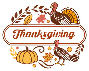 Vintage Thanksgiving badge typography, retro rustic design isolated on white background