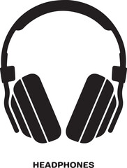 black and white sillhouette of a headphone isolated white background