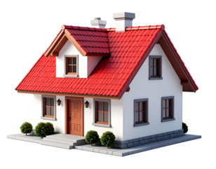 3d house model on roof and white background