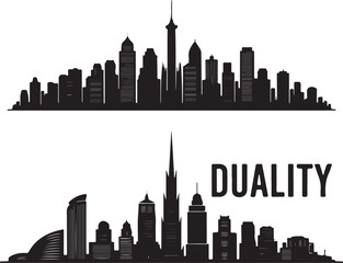 Obraz premium Dynamic city skyline duality concept black silhouette