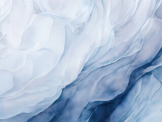 Obraz premium Soft watercolor abstract in light blue and white tones resembling flowing fabric or ocean waves with a calm and elegant texture.