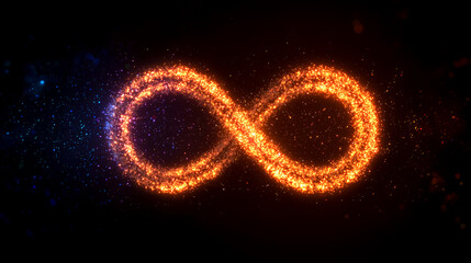 어두운 공간에서 빛나는 입자로 만들어진 무한대 기호, 초현실적 일러스트-Infinity symbol made of glowing particles in a dark space, a surreal illustration