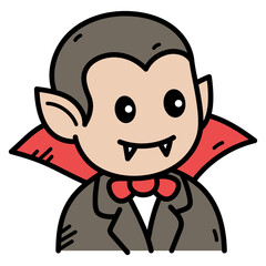 Cartoon Vampire Illustration with Gray Hair Red Bow Tie and Cape on Transparent Background