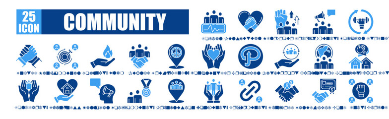 Community icon pack dual tone collection set Social Pulse, Mutual Help, Group Spirit, Community Voice, Local Strength