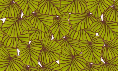 tropical green leaves spring nature hand drawn  background