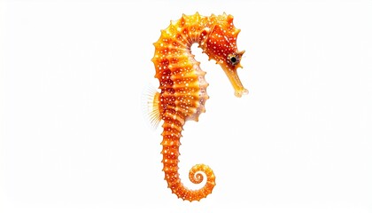 Vibrant Orange Seahorse Isolated on White Background, Detailed Aquatic Creature.