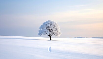 Solitary Tree in Winter Landscape - A Serene Snowy Scene.