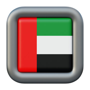 3D Rendered United Arab Emirates Flag Icon in a Stylish Square Frame.