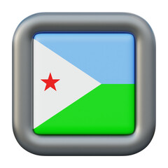 Djibouti Flag Icon 3D Rendered Square Button.