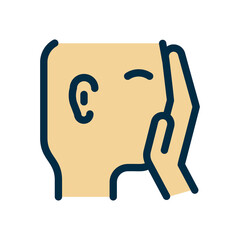 Minimalist Facial Expression Line Art with Neutral Skin Tone and Deep Blue Accents on Transparent Background
