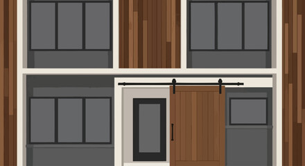 Modern Minimalist Building Facade with Barn Door