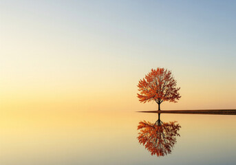 Autumn Tree by the Lake