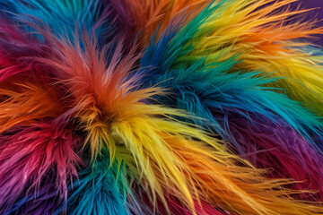 Vibrant rainbow fur background, fluffy and abstract style.