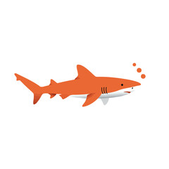 An illustration of an orange shark swimming with bubbles.