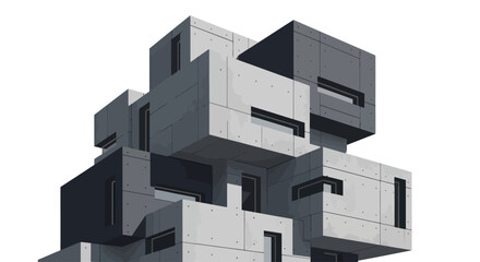 Modern Concrete Cube Architecture on White Background
