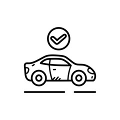 Checkmark Above Vehicle Icon Isolated on Transparent Background Automotive Approval and Inspection Concept in Black and White Minimalist Style