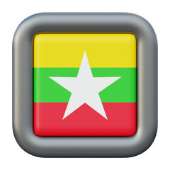 Myanmar flag icon in a sleek metallic square frame representing national identity and patriotism.