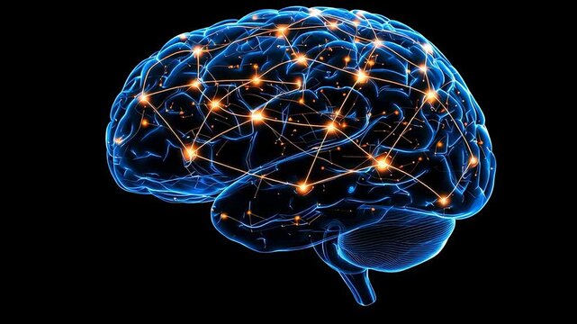Abstract digital brain network glowing with connections and data