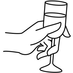 Minimalist Hand Holding Wine Glass Line Art on Transparent Background Beverage Celebration Elegant Vector Illustration for Graphic Design and Creative Projects